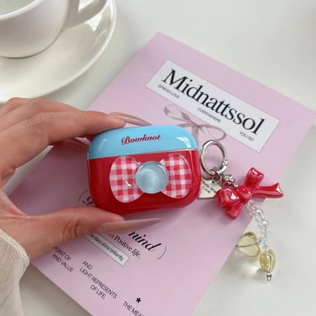 CUTECASE リボンデコ AirpodsPro3ケース 光沢感 Airpods4/3カバー pro2/Pro1ケース 可愛いキーホルダー付き CM6461