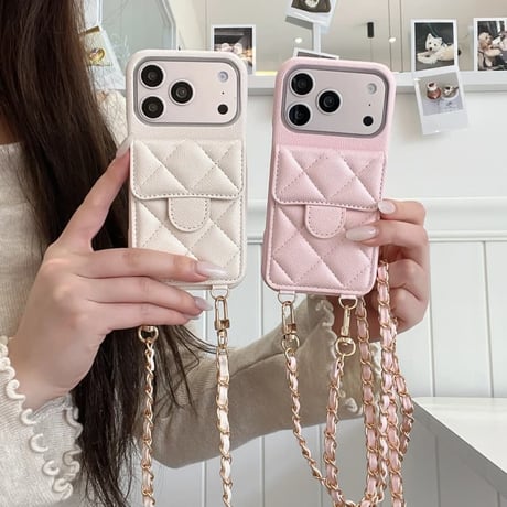 CUTECASE 高級感レザーiPhone17Promaxケース カード収納 キルティングデザイン iPhone17/16promaxカバー 上品ショルダー付 セレブ愛用CM5921