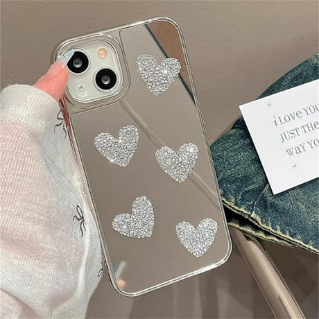 CUTECASE ジュエリーハート 鏡 iPhone15/15proカバー高級感 iPhone14/13pro/12ケース 女子力アップ キラキラ 可愛いCM4236