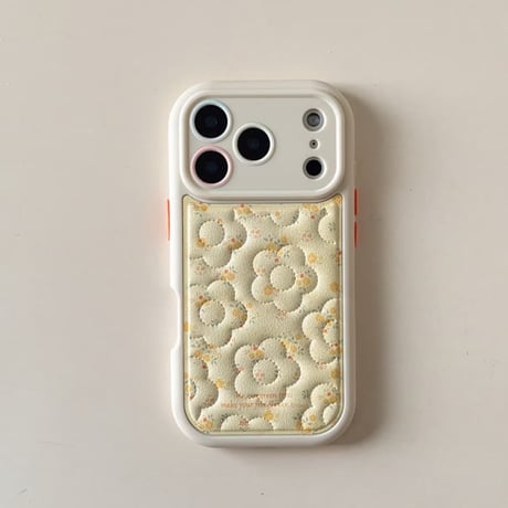 CUTECASE オトナ可愛い iPhone17Pro/17ケース 刺繡花柄 皮っぽ iPhone17ProMax/16/15Proケース カメラカバー 淡色系CM5889