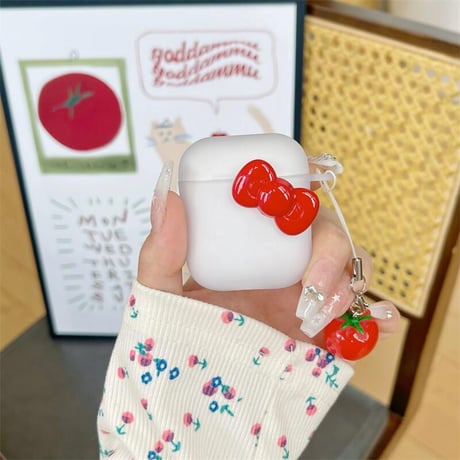 CUTECASEリボン エアーポッズ 4ケース トマトキーチェーン Airpods3/Pro2ケース airpodsproカバー 指紋防止 マット CM5143