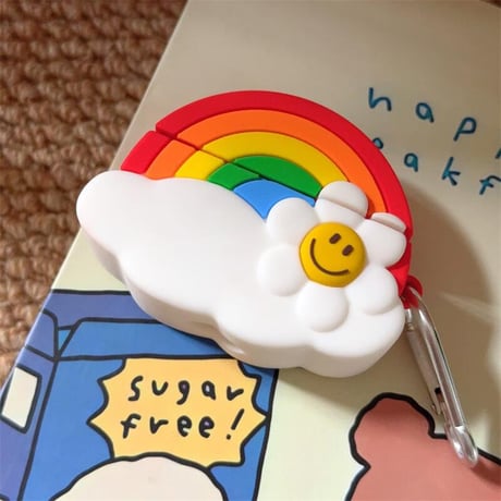 CUTECASE虹/笑顔の花 Airpods4ケース 可愛い AirpodsPro2ケース airpods3/2カバー リング付き ギフトにおすすめ シリコンCM5451