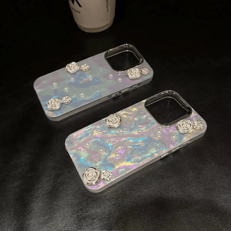 CUTECASE 花パール iPhone15/15proケース キラキラ シェル風 iphone14/13/12proカバー 綺麗 女子力アップ CM4039