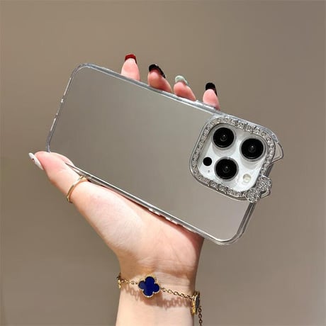 CUTECASE ジュエリーリボン 鏡 iPhone17/16proケース キラキラ 大人可愛い iPhone15Pro/14/13カバー 綺麗 便利 CM5660