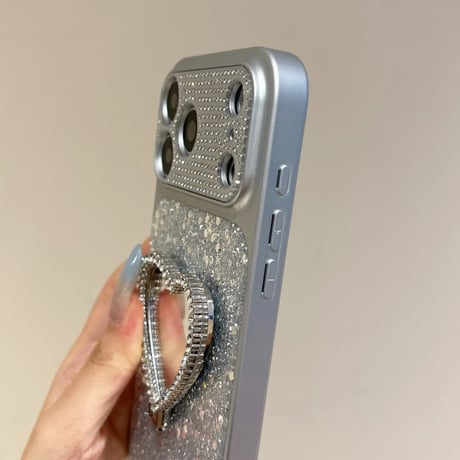 CUTECASE オシャレ便利 iPhone17pro/17ケース ハート型スタンド キラキラ感 iPhone16promax/15proケース ジュエリーストラップ ダイヤカメラカバーCM6243