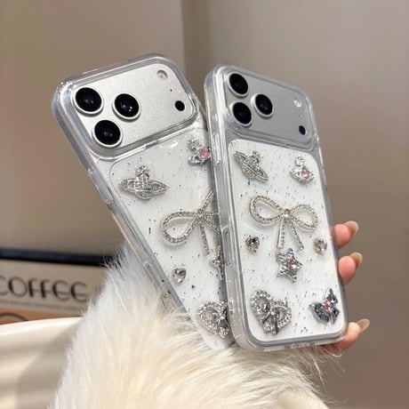 CUTECASEジュエリーリボン iPhone17/17Proケース キラキラ感 シック iPhone16Pro/15Promax/14ケース クリア きれい CM6070