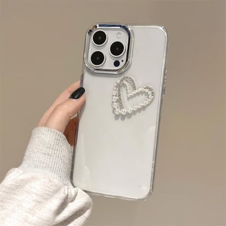 CUTECASEパールハートデコ クリアiPhone16/16eケース 黄ばまないiphone15pro/14/13/SE3カバー シンプル シック 人気CM5120