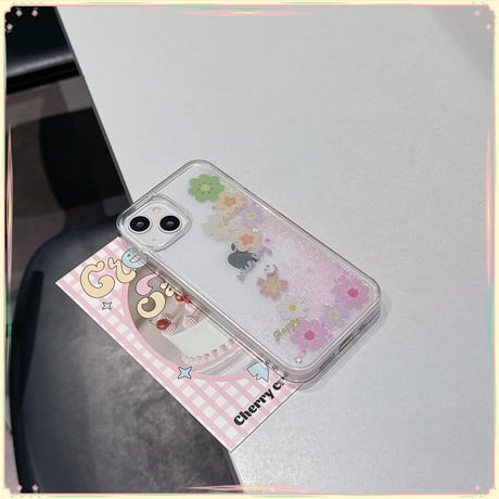 CUTECASE動く花 アイフォン15/15pro/15plusケース キラキララメ入り iPhone14/13pro/12ケース 可愛い 丈夫CM4494