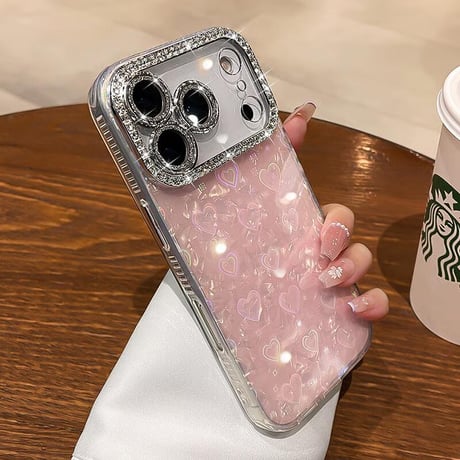 CUTECASE ジュエリーカメラカバー iPhone17Pro/17ケース シェル柄 キラキラハート入り iPhone17promax/Air/16proケース 大人可愛い 美しいCM5722