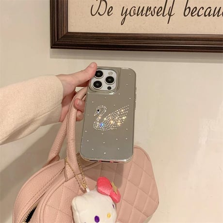 CUTECASEジュエリースワン iPhone16pro/16カバー メイク直し鏡 iPhone15pro/14promax/13ケース 頑丈 上品 大人可愛い CM5212