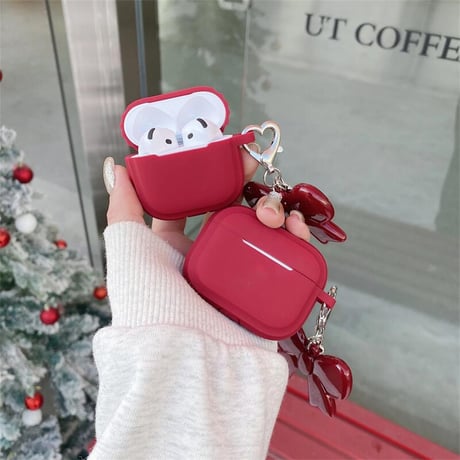 CUTECASEシリコン Airpods 4ケース リボンキーホルダー Airpods3/Pro2ケース airpodsproカバー 充電口カバー付 丈夫CM4985