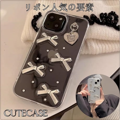 CUTECASE透明柔らかい殻リボン人気の要素女子力アップ iPhone15/15proケース リボン/ハートデコ iPhone14/13pro/12クリアケース かわいい きれいCM3898