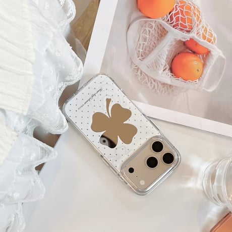 CUTECASE クローバーミラー iPhone17Pro/17ケース ホワイト iPhone16/15Pro/14ケース メイク直しに便利 お洒落 CM6275