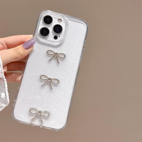 CUTECASEジュエリーリボン iPhone16/16Proケース 透明 ラメ入り iPhone15plus/14pro/13カバー おしゃれ クリア 可愛いCM5438