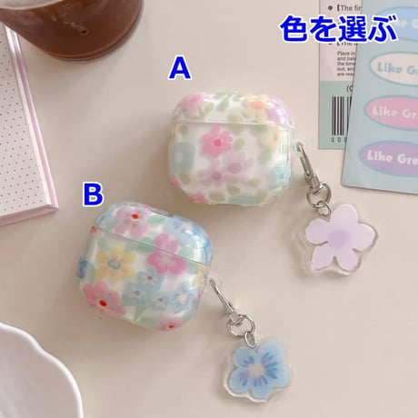 CUTECASE 春におすすめ Airpods Pro3ケース 花柄 Airpods4/3カバー pro2/Pro1ケース 可愛いキーホルダー キュートCM6143