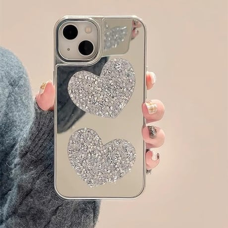 CUTECASEジュエリー ミラーiPhone15/15proケース ハート/リボン iphone14/13/12proカバー 高級感 シック キラキラ 女子に人気CM4054
