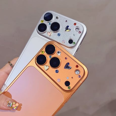 CUTECASE ダイヤとカラーハートデコ カメラ保護カバー 頑丈 iPhone17ProMax 贅沢 保護フィルム キラキラ おしゃれ きれい 耐衝撃CM6159