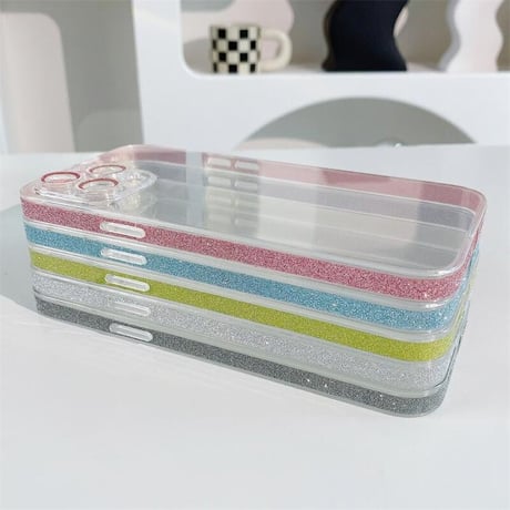 CUTECASE【iPhone15対応】ラメ入り枠 iphone14/13/12promaxカバー キラキラ シンプル オシャレカメラレンズカバー 全面保護 高品質 薄型 黄ばまないCM1877