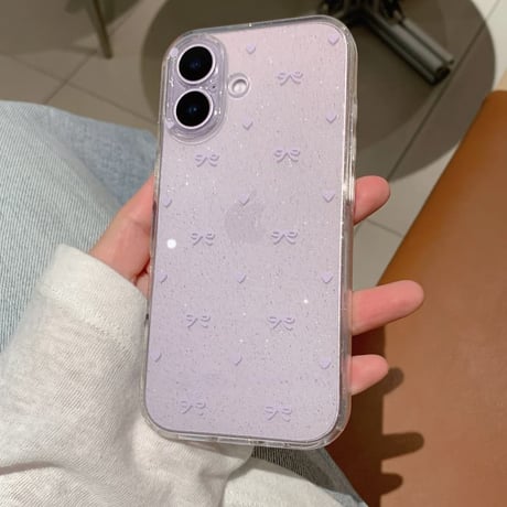 CUTECASE iPhone17Promaxケースキラキラリボン柄ラメ入り アイフォン17pro/Air/16Pro/15カバー ガールズに人気 ソフトケースCM5782