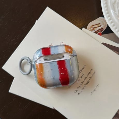 CUTECASE ストライプ Airpods Pro3ケース オシャレ Airpods4/3ケース 半透明 艶感 AirpodsPro2カバー カラーブロッキング リング付き CM6054