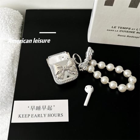 CUTECASEジュエリー Airpodspro2/3ケース リボン ストラップ付き Airpods3/2カバー キラキラ 女子力高いCM4479