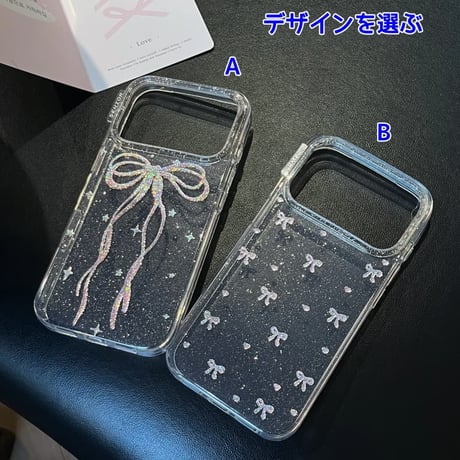 CUTECASE キラキラリボン iPhone17pro/17ケース 甘めコーデ iPhone16promax/15pro/14ケース 女子力高い キラキララメCM6180