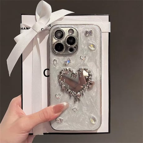 CUTECASE ハートミラー iPhone15pro/16ケース ジュエリー おしゃれ iPhone14pro/13/12proカバー 女子力高い CM4601