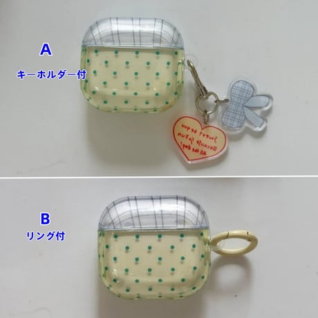 CUTECASE 淡色系 Airpods Pro3ケース 水玉模様 Airpods4/3カバー pro2/pro1 リング/ハートキーホルダー 大人可愛いCM6186