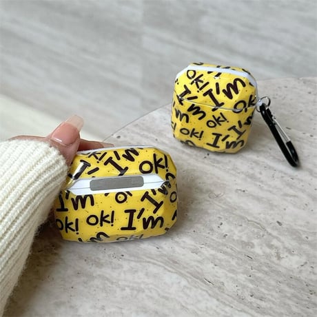 CUTECASE I'm ok Airpods 4ケース イェロー Airpodspro2/proカバー Airpods3/2 カラビナ付き ギフトにおすすめCM4989