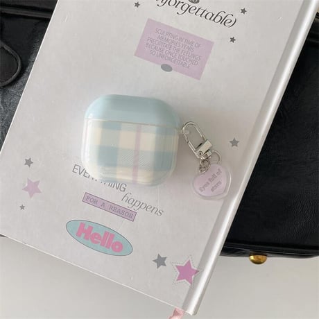 CUTECASE淡色系 Airpods4ケース チェック柄 韓国風 Airpods3/Pro2ケース airpodspro2カバー キーチェーン付 ギフトにおすすめCM5374