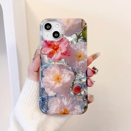 CUTECASEフラワー花 iPhone15/15proケース 艶感 綺麗iPhone14/13/12proカバー 春夏コーデ 高級感 かわいいCM4052