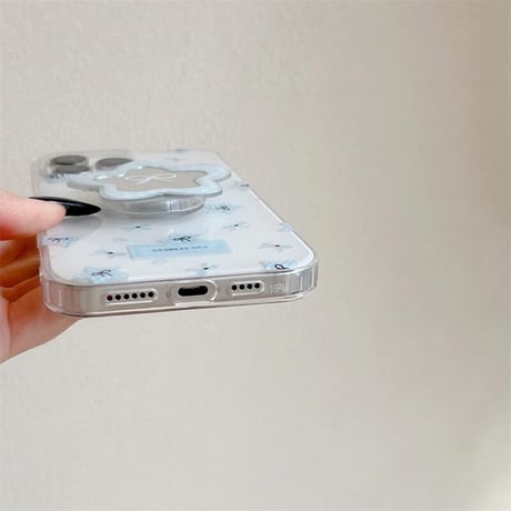 CUTECASEミラーグリップ iPhone16pro/16ケース リボン柄 iphone15pro/14/13promaxカバー 可愛い 淡色CM5485
