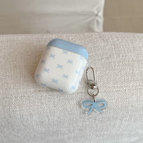 CUTECASE 韓国っぽ Airpods 4/Pro3ケース リボン柄 Airpods 3カバー AirpodsPro2/1 キーホルダー付 お洒落 光沢感 CM6067