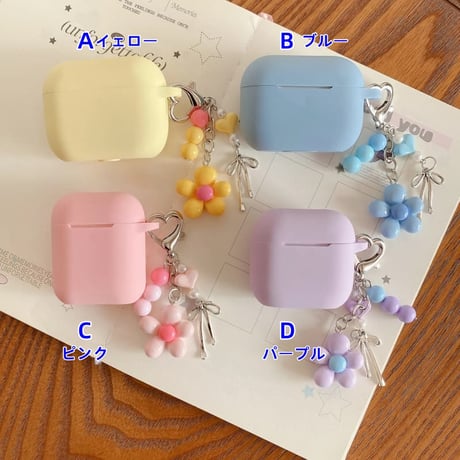 CUTECASE シリコン AirpodsPro3ケース 花キーホルダー付 Airpods4/3カバー pro2/Pro1ケース 充電口カバー付 可愛い 指紋防止CM6501