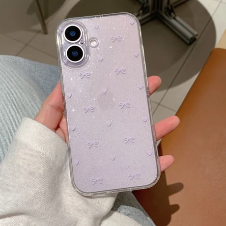 CUTECASE iPhone17Promaxケースキラキラリボン柄ラメ入り アイフォン17pro/Air/16Pro/15カバー ガールズに人気 ソフトケースCM5782