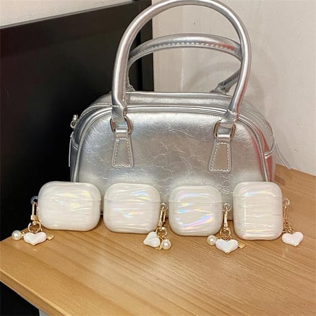 CUTECASEシェル柄 Airpods第4世代ケース 虹色の雲 パールハートキーホルダー Airpods3/Pro2ケース airpodsproカバー 上品 高級感 可愛いCM5111