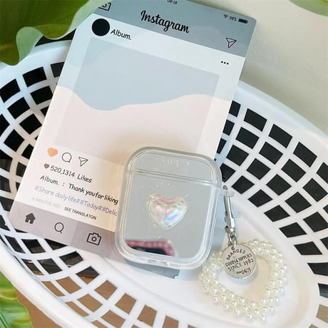 CUTECASEミラー Airpodspro2/pro1ケース パールハートチャーム付き Airpods3/2カバー 可愛い ギフトに最適CM4478
