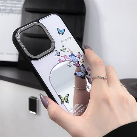 CUTECASEシック 鏡iPhone15pro/15カバー 蝶柄 アイフォン14pro/13promax/12ケース 夏に人気 エレガントCM4414
