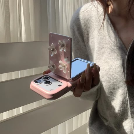 CUTECASE スタンド付ミラー iPhone17/17Proケース リボン/花デコ レザー iPhone17ProMax/16/15/14カバー 高品質 頑丈 上品 オシャレCM6229