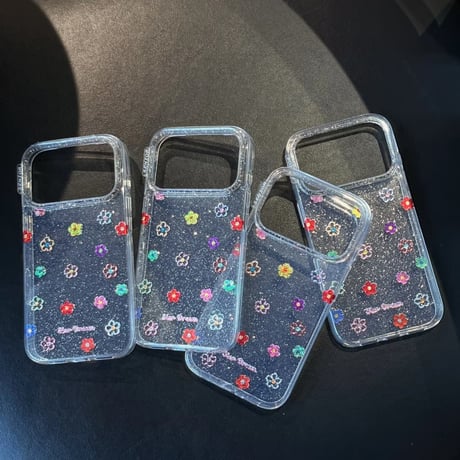 CUTECASEカラー花 iPhone17Pro/17ケース キラキララメ iPhone17ProMax/16Pro/15カバー 透明感 かわいいCM6225