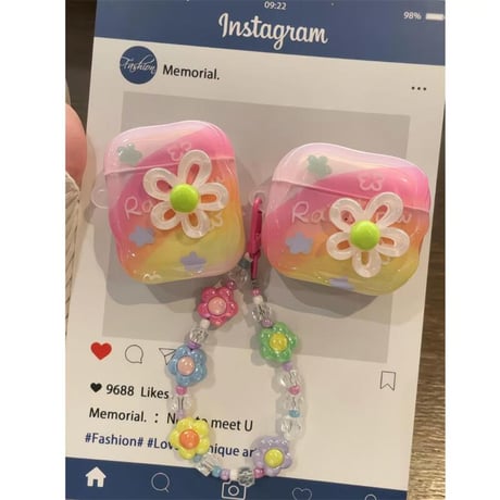CUTECASE 可愛い AirpodsPro3ケース 花柄 Airpods4/3/Pro2ケース 花ストラップ付き うねうね キュートCM5671