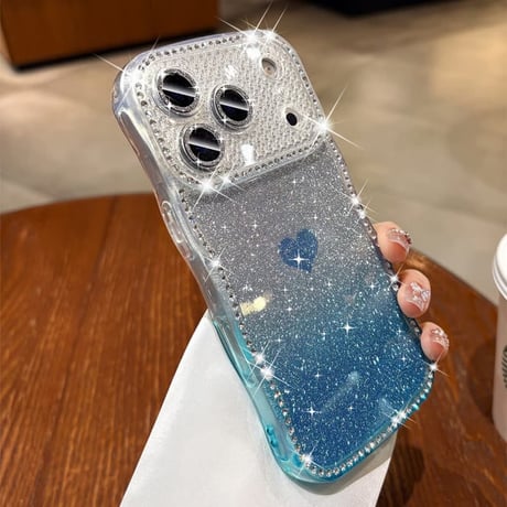 CUTECASEうねうねジュエリーライン iPhone17Promaxケース ハート柄 iPhone17/16/15/14ケース グラデーションカラー レンズ保護CM6325