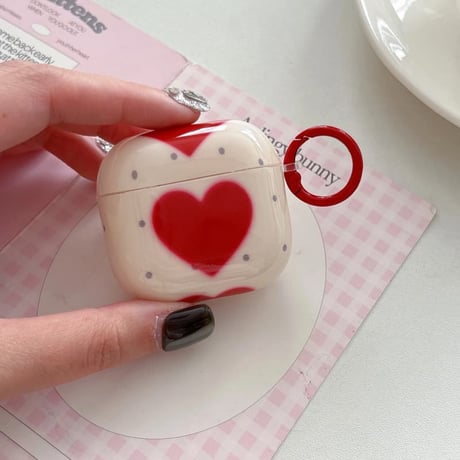 CUTECASE レッドハート柄 Airpods Pro3ケース 水玉模様 Airpods 4/3カバーケース AirpodsPro2/1 リング付き ギフトにおすすめCM6144