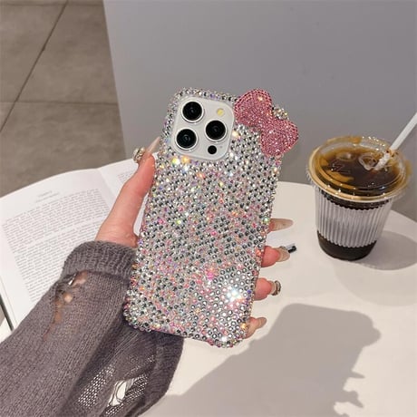 CUTECASEダイヤ iPhone16/16Proケース 可愛すぎるリボンデコ iPhone15Pro/14/13proカバー 華やか キラキラ 高品質 CM4681