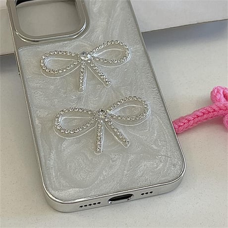 CUTECASE 流行の要素ジュエリーリボン iPhone16/15proケース ホワイト iPhone14/13proケース かわいい 女子力アップ 高級感CM4120
