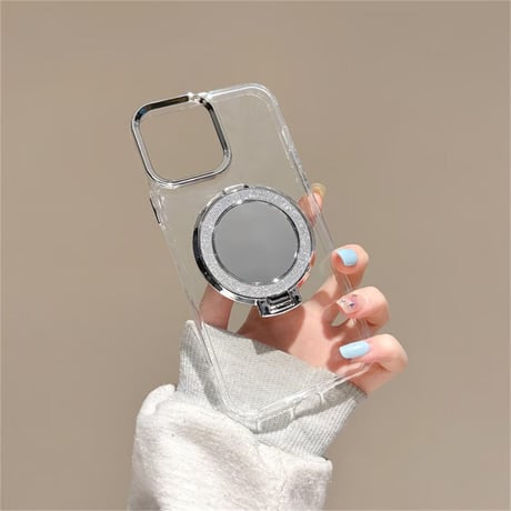 CUTECASEミラースタンド付 iPhone15/15plusケース 透明 iPhone14promax/13/12proカバー シンプル ラメ入りCM4537