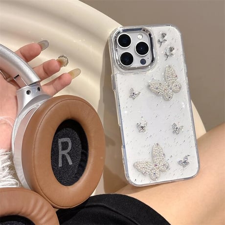 CUTECASEパール/ジュエリー蝶々 iPhone16/16Proケース ストラップ付 iPhone15Pro/14/13proカバー 華やか キラキラ 高品質 CM5150