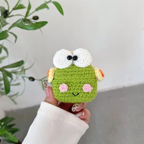 CUTECASEマニュアルニットカエル Airpods 4ケース ギフトに最適 Airpodspro2/proカバー Airpods3/2 カラビナ付 めっちゃ可愛いCM4893