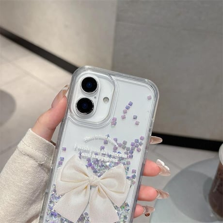 CUTECASE 動くダイヤ iPhone16pro/17ケース リボン柄 透明iPhone15pro/14/13カバー オシャレ キラキラ 可愛い CM5557