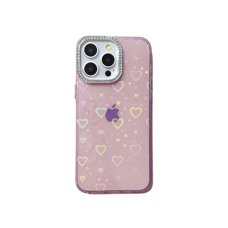 CUTECASE光るハート柄 iPhone15Pro/15Plusケース 女子力アップ iPhone14/13Pro/12カバー 綺麗 夏ファッションCM4439